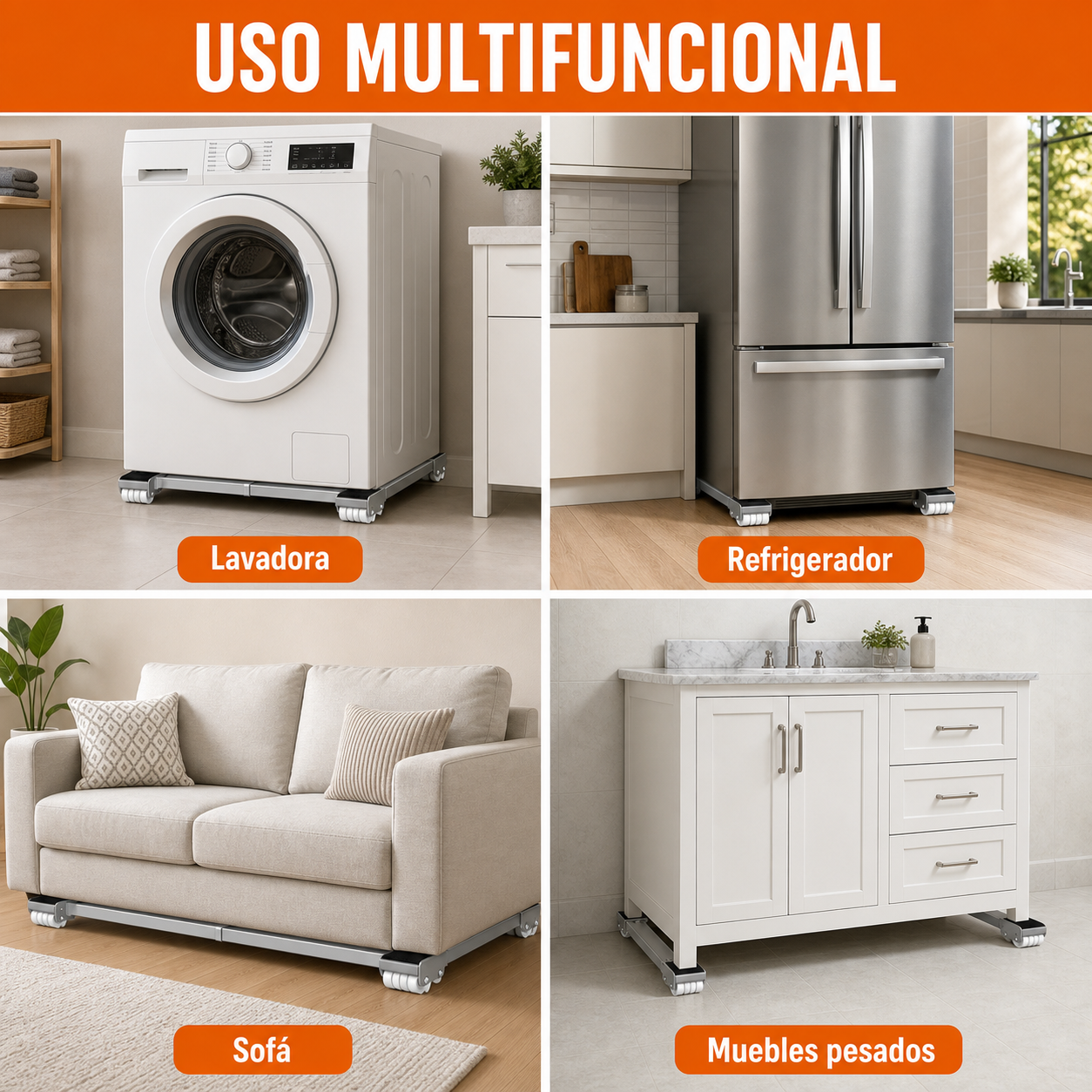 Uso multifuncional: lavadora, refrigerador, sofa, muebles pesados