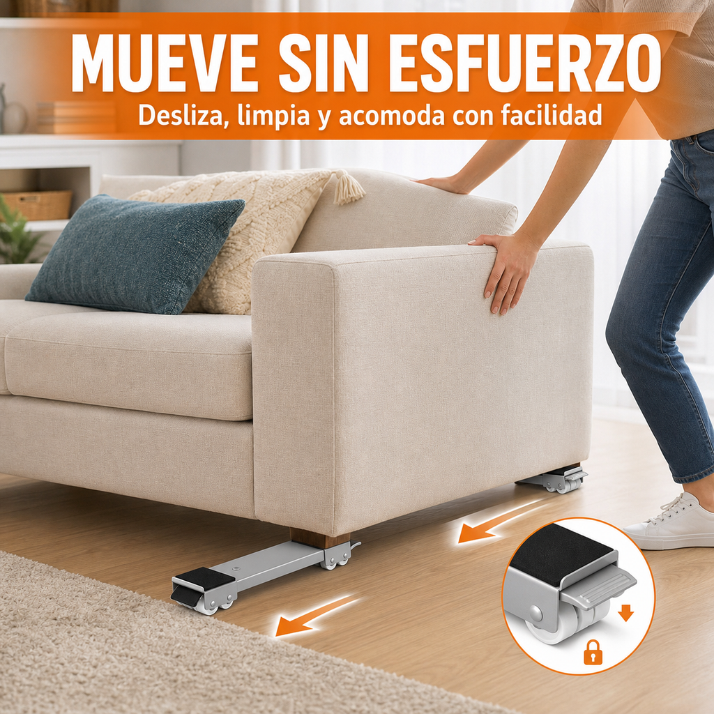 Mueve sin esfuerzo - persona empujando sofa con freno de bloqueo