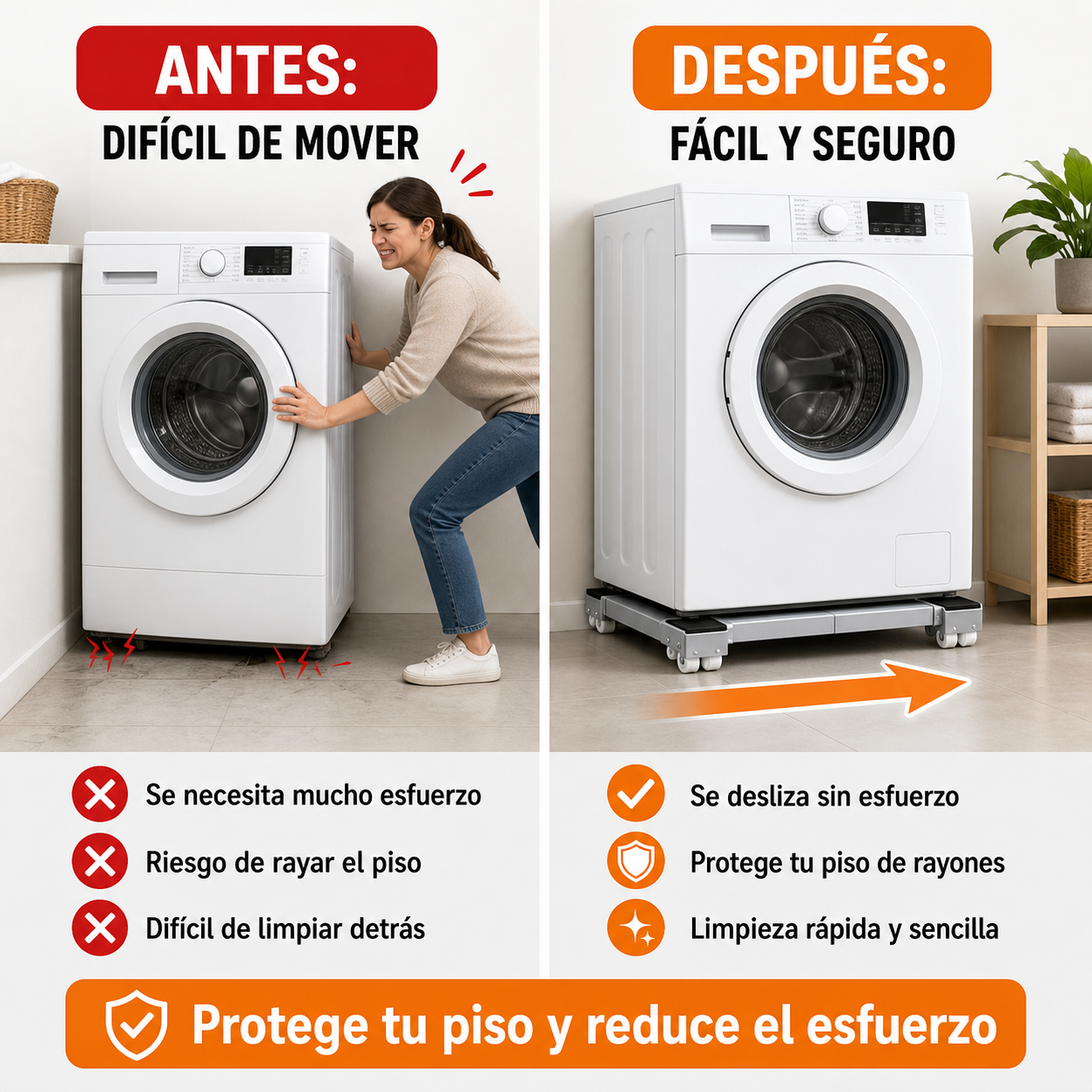 Antes vs Despues - dificil de mover sin la base, facil y seguro con la base